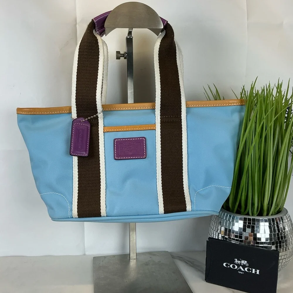 Coach 6260 Y2K Daisy Hampton Mini Blue Tote with Purple and‎ Brown Accents - Picture 4 of 16